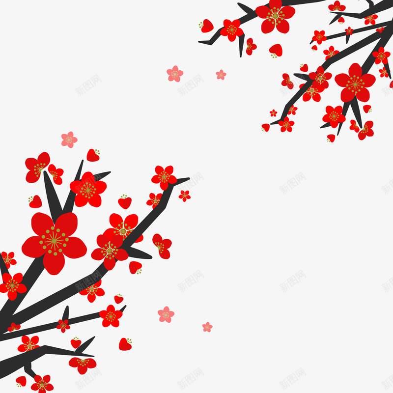 卡通红色梅花png免抠素材_新图网 https://ixintu.com 梅花枝 红色