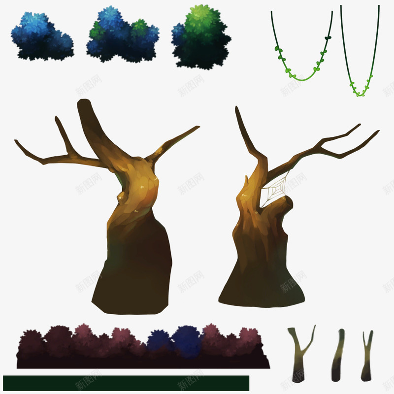 3D卡通场景3D石头png免抠素材_新图网 https://ixintu.com 3D场景 3D花草 场景 景物元素 花瓶