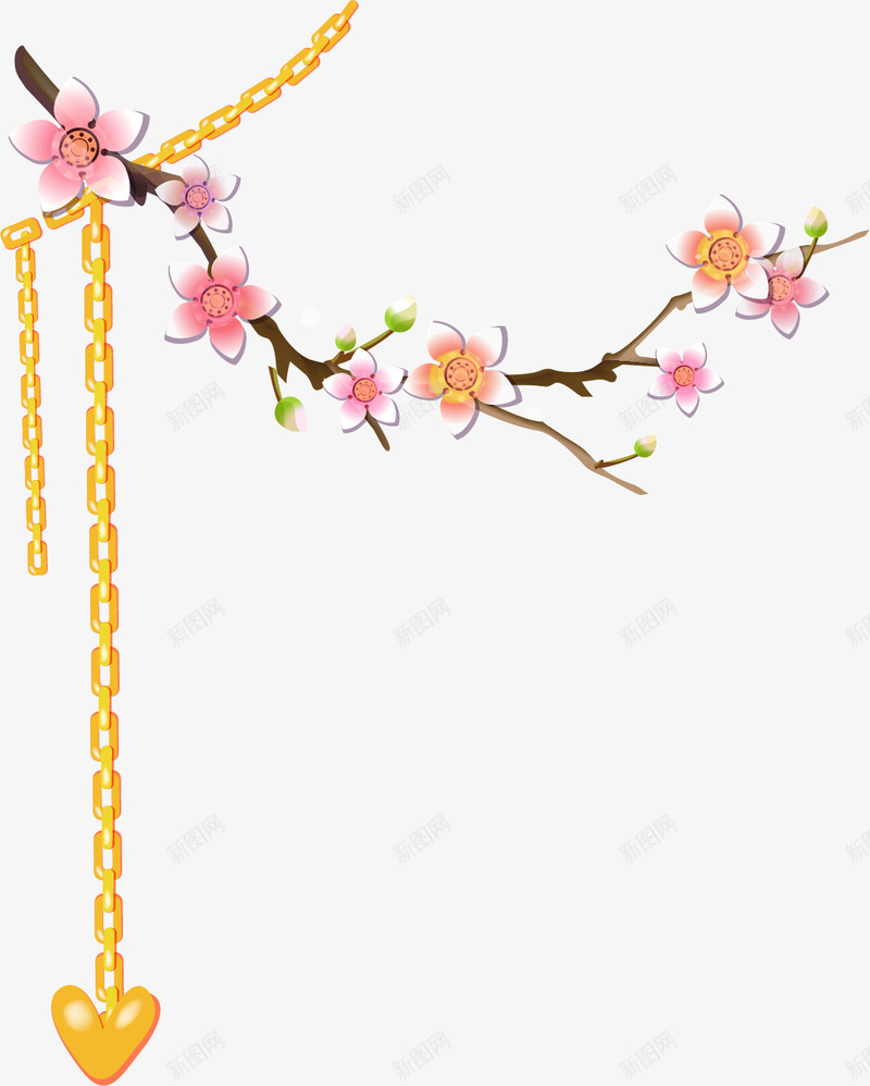 手绘梅花花枝png免抠素材_新图网 https://ixintu.com 大金链 手绘 梅花花枝 金链