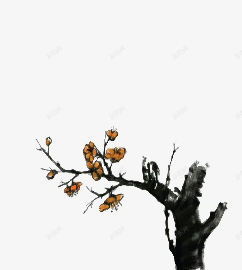 手绘黄色梅花png免抠素材_新图网 https://ixintu.com 手绘腊梅 树枝 梅花 花卉 花枝 黄梅 黄色 黄色腊梅