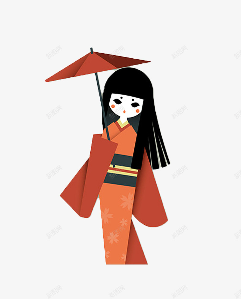 日本打伞女生png免抠素材_新图网 https://ixintu.com 打伞女生免抠png图片 打伞的女生 红色宽袖和服 黑色长直发