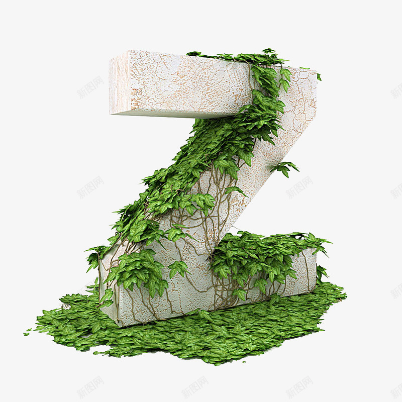 绿植石头字母Zpng免抠素材_新图网 https://ixintu.com Z 字母 石头 绿色藤蔓 艺术字