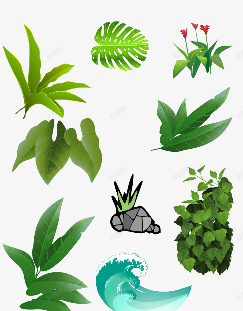 树叶花草psd免抠素材_新图网 https://ixintu.com 树叶 石头 绿叶 花草