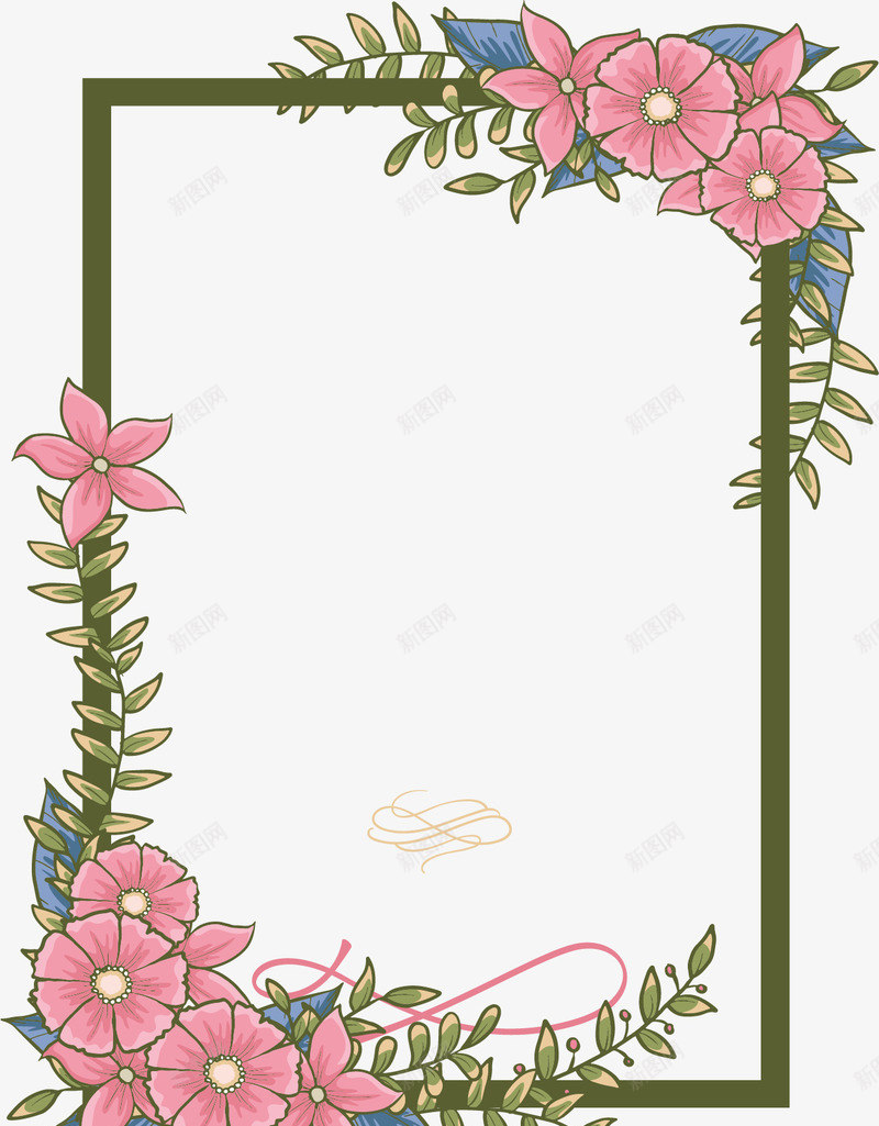 粉红花藤装饰边框矢量图ai免抠素材_新图网 https://ixintu.com 婚礼花藤 矢量png 粉红色 粉红花藤 花藤 花藤边框 矢量图