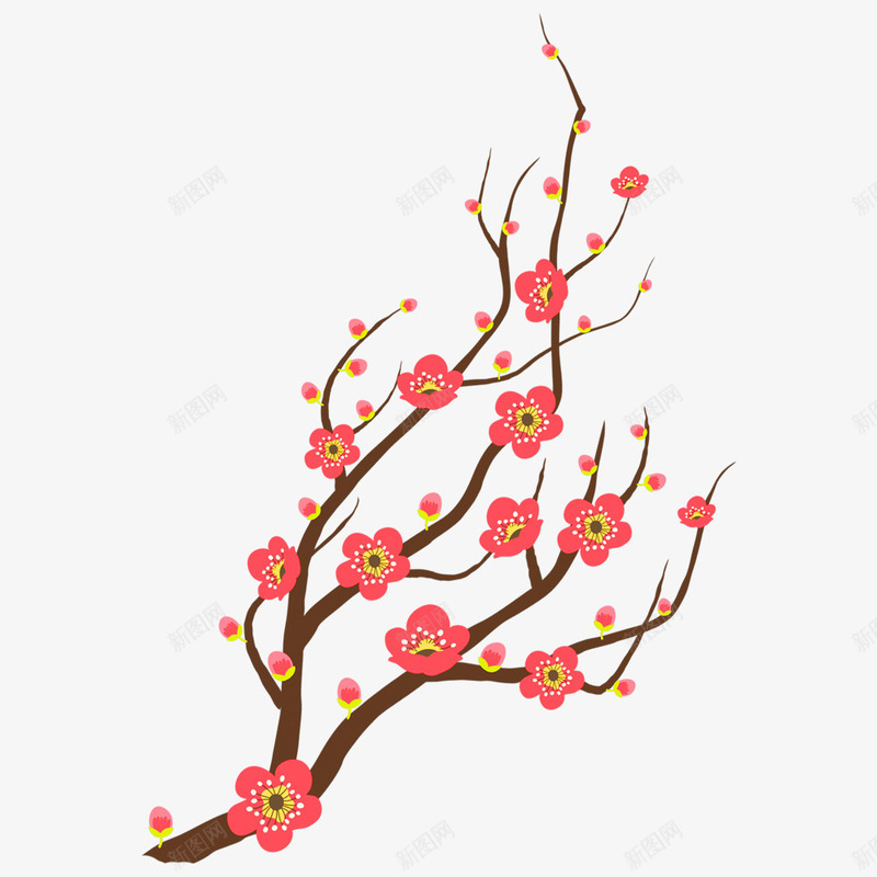 梅花枝干png免抠素材_新图网 https://ixintu.com 卡通 手绘 枝干 梅花 简图 红色的 花朵 黑色的