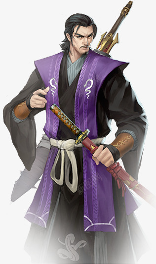紫色日本武士动漫古风手绘png免抠素材_新图网 https://ixintu.com 古风 日本 武士 武士道 紫色