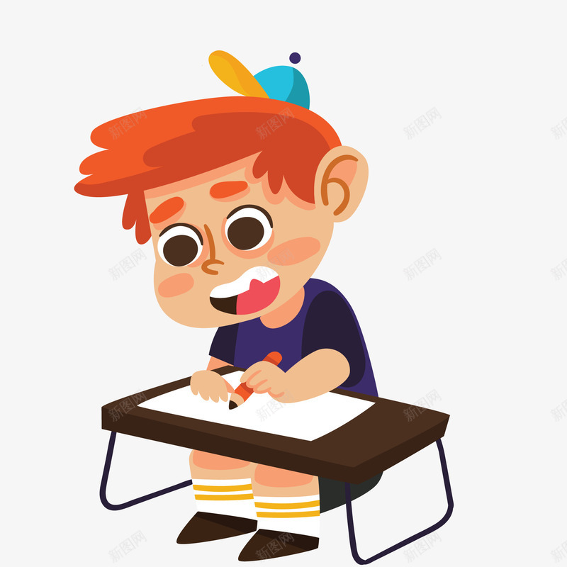 卡通写作业的男孩矢量图ai免抠素材_新图网 https://ixintu.com 写作业 写字 天猫校园季 学习 教育 男孩 矢量图