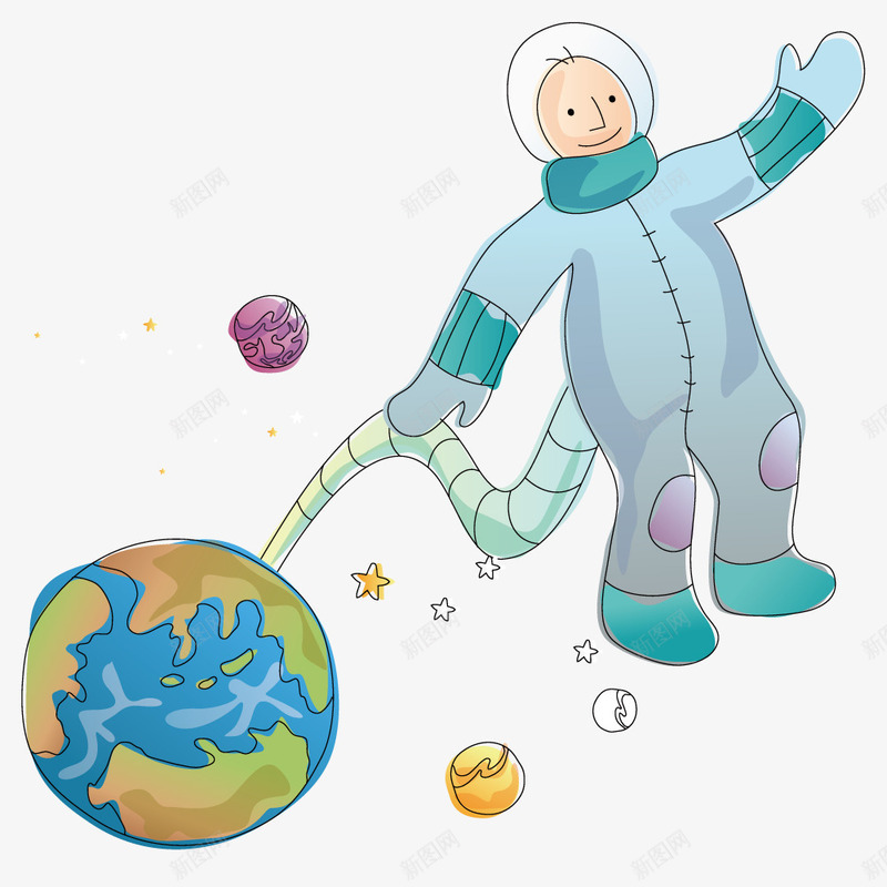 太空中的宇航员png免抠素材_新图网 https://ixintu.com 卡通 天空 宇航员 插画