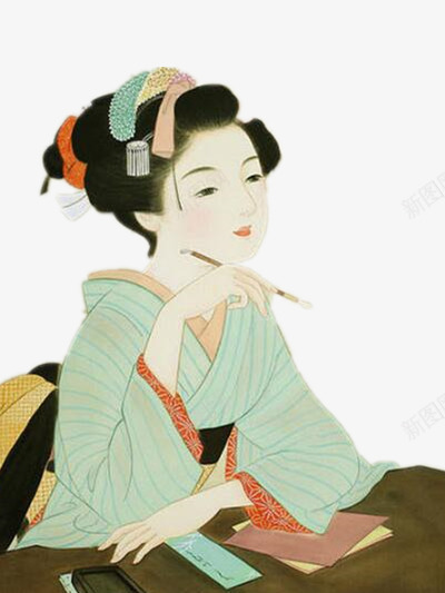 日本风插画png免抠素材_新图网 https://ixintu.com 和服 彩色 插画 日本风 特色