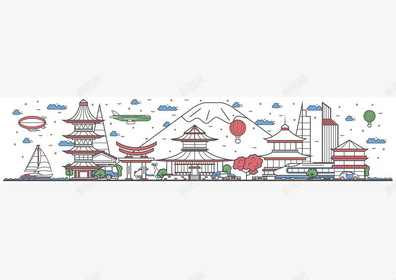 日本旅游建筑矢量图eps免抠素材_新图网 https://ixintu.com EPS免抠 建筑 手绘 日本 矢量免抠 高清大图 矢量图