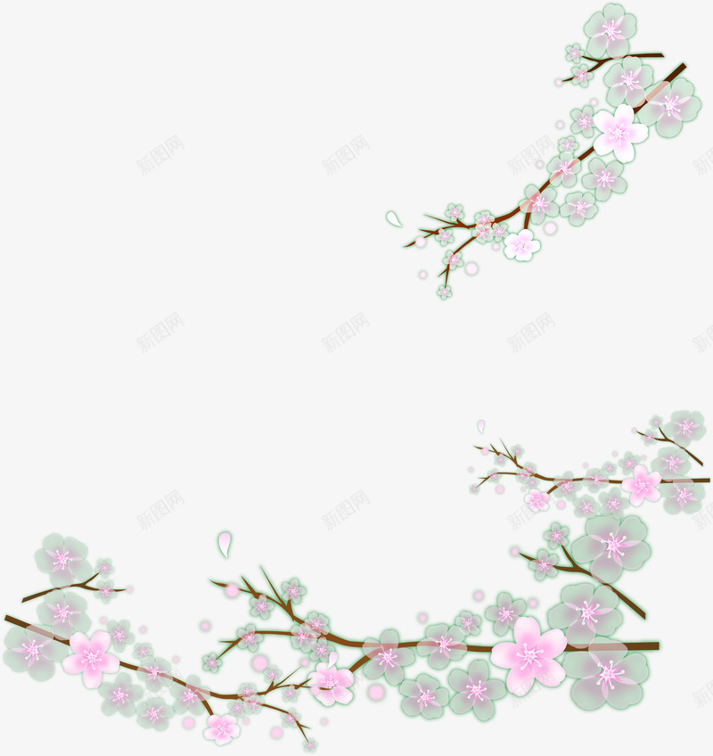 手绘春季粉绿色梅花树枝装饰png免抠素材_新图网 https://ixintu.com 春季 树枝 梅花 绿色 装饰
