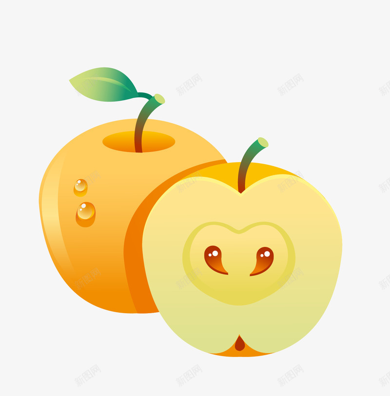 卡通苹果梨png免抠素材_新图网 https://ixintu.com 创意 卡通苹果梨 手绘 手绘苹果梨 梨 水果 水珠 秋月梨 绿叶 黄色