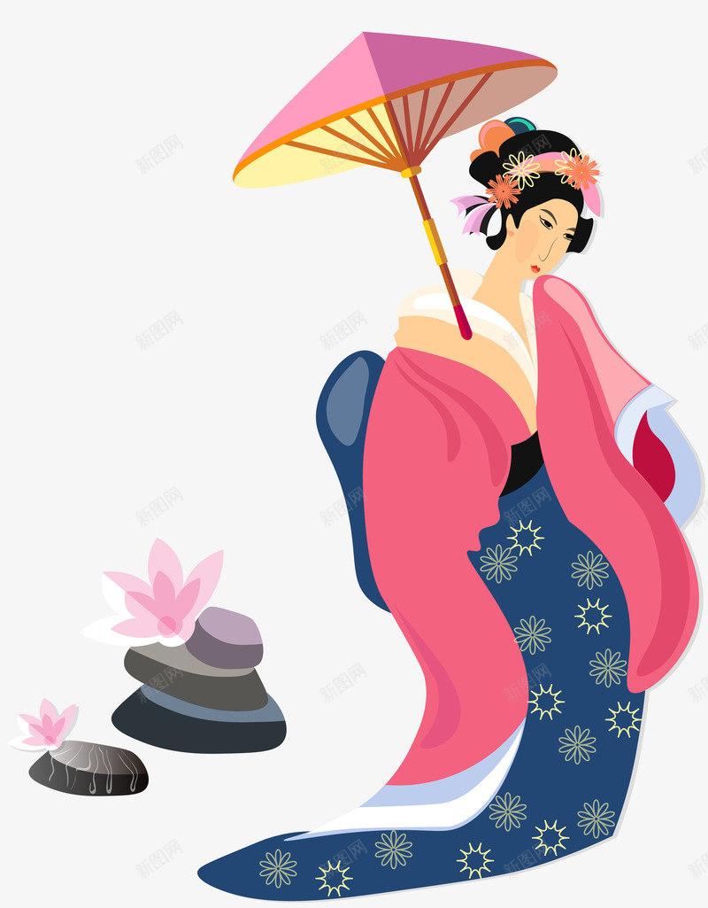 和服png免抠素材_新图网 https://ixintu.com 人物 伞 和服 石头