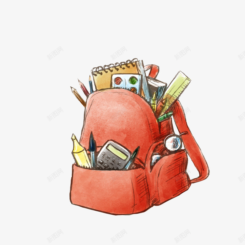 鼓鼓书包png免抠素材_新图网 https://ixintu.com 上学 手绘 教育 读书