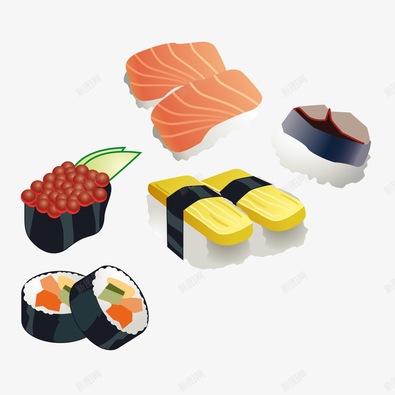 粗卷寿司日本生鱼片png免抠素材_新图网 https://ixintu.com 寿司 手绘 日本 生鱼片 紫菜包饭