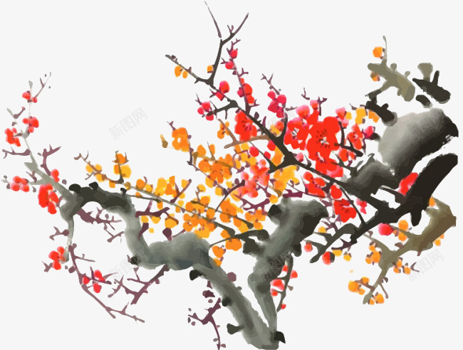 一支水墨寒梅png免抠素材_新图网 https://ixintu.com 寒梅 梅花 梅花瓣 水墨