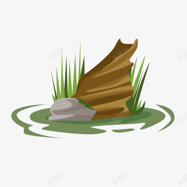 水塘小草手绘简图png免抠素材_新图网 https://ixintu.com 卡通 手绘图 植物 水塘 水浪 水花 水草 石头
