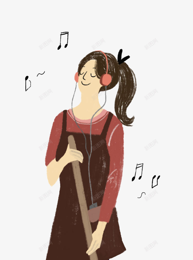 手绘边听音乐边擦地板的女孩png免抠素材_新图网 https://ixintu.com 人物插画 做家务 听音乐 女孩 手绘 擦地板 轻松