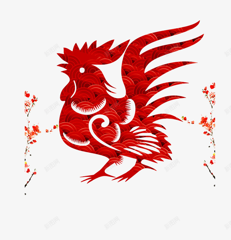 梅花鸡年剪纸png免抠素材_新图网 https://ixintu.com 剪纸 梅花 素材 鸡