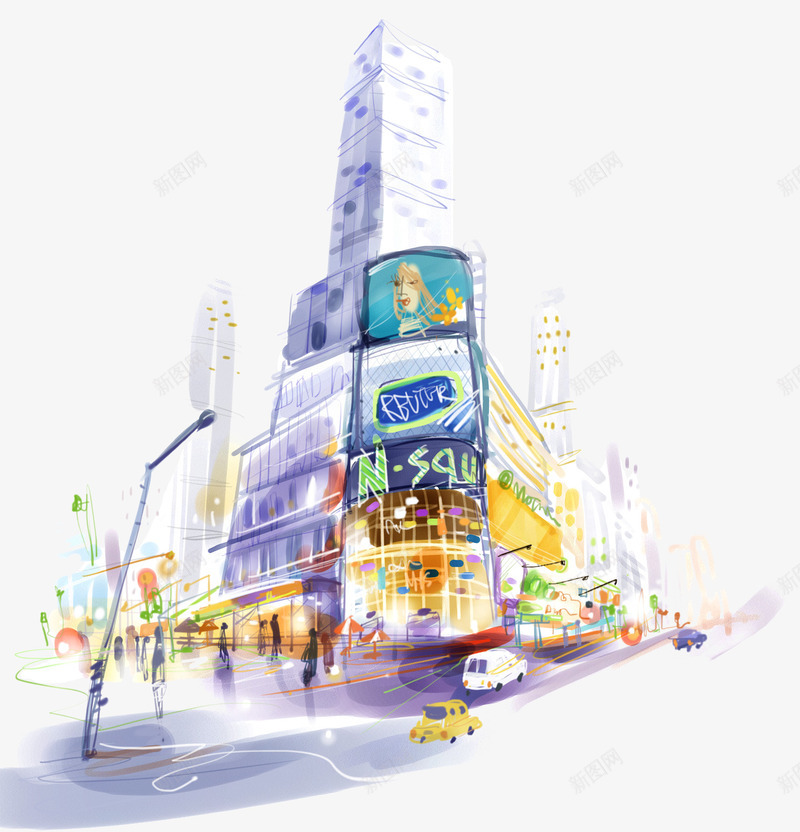 彩绘欧洲城市png免抠素材_新图网 https://ixintu.com PNG元素 免费下载 城市街景 彩绘 欧洲