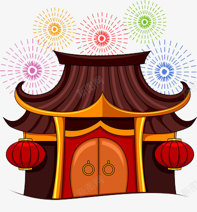 一座古庙png免抠素材_新图网 https://ixintu.com 庙宇 烟花 节日