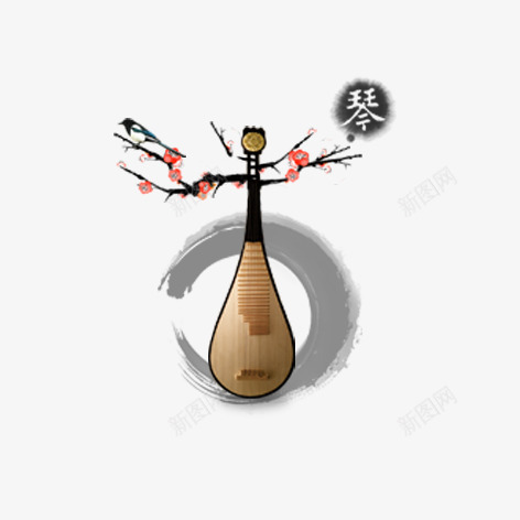 琴png免抠素材_新图网 https://ixintu.com 乐器 古风 水墨 装饰 音乐