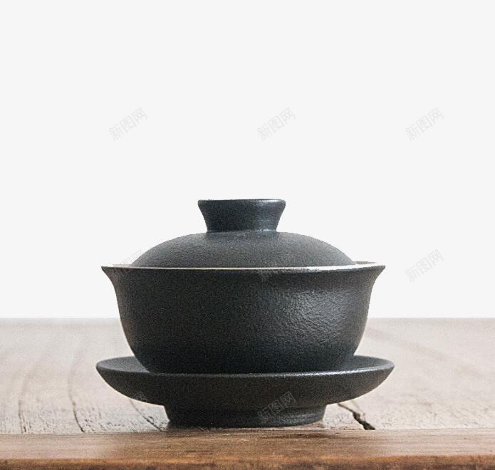 禅风黑石头釉黑陶盖碗png免抠素材_新图网 https://ixintu.com 产品实物 日用百货 禅风黑石头釉 黑陶盖碗