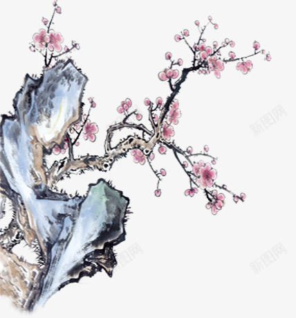 水墨丹青梅花画png免抠素材_新图网 https://ixintu.com 丹青 梅花 水墨