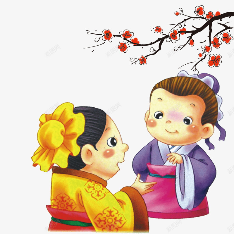 聊天png免抠素材_新图网 https://ixintu.com 人物素材 古人 梅花 畅聊 聊天 面对面交流