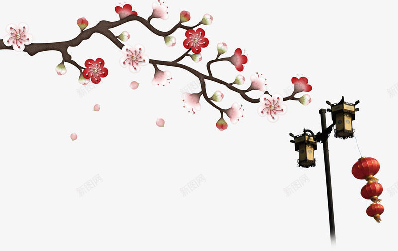 卡通梅花psd免抠素材_新图网 https://ixintu.com 一枝梅 一枝梅花 卡通花卉 梅花 灯笼 花卉 路灯