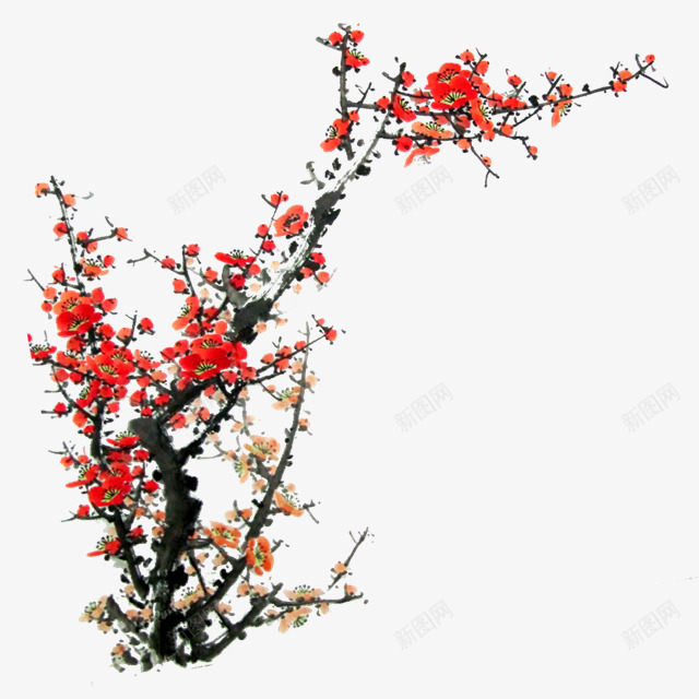 红色梅花水墨梅花png免抠素材_新图网 https://ixintu.com 梅花 水墨 红色