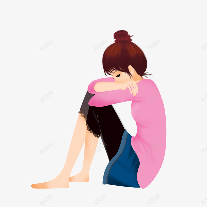 坐着的女孩png免抠素材_新图网 https://ixintu.com 丸子头 卡通 坐着 坐着的小朋友 女孩 手绘 粉红色的 衣服