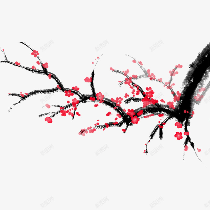 中国风国画手绘梅花psd免抠素材_新图网 https://ixintu.com 中国风 国画 手绘 梅花