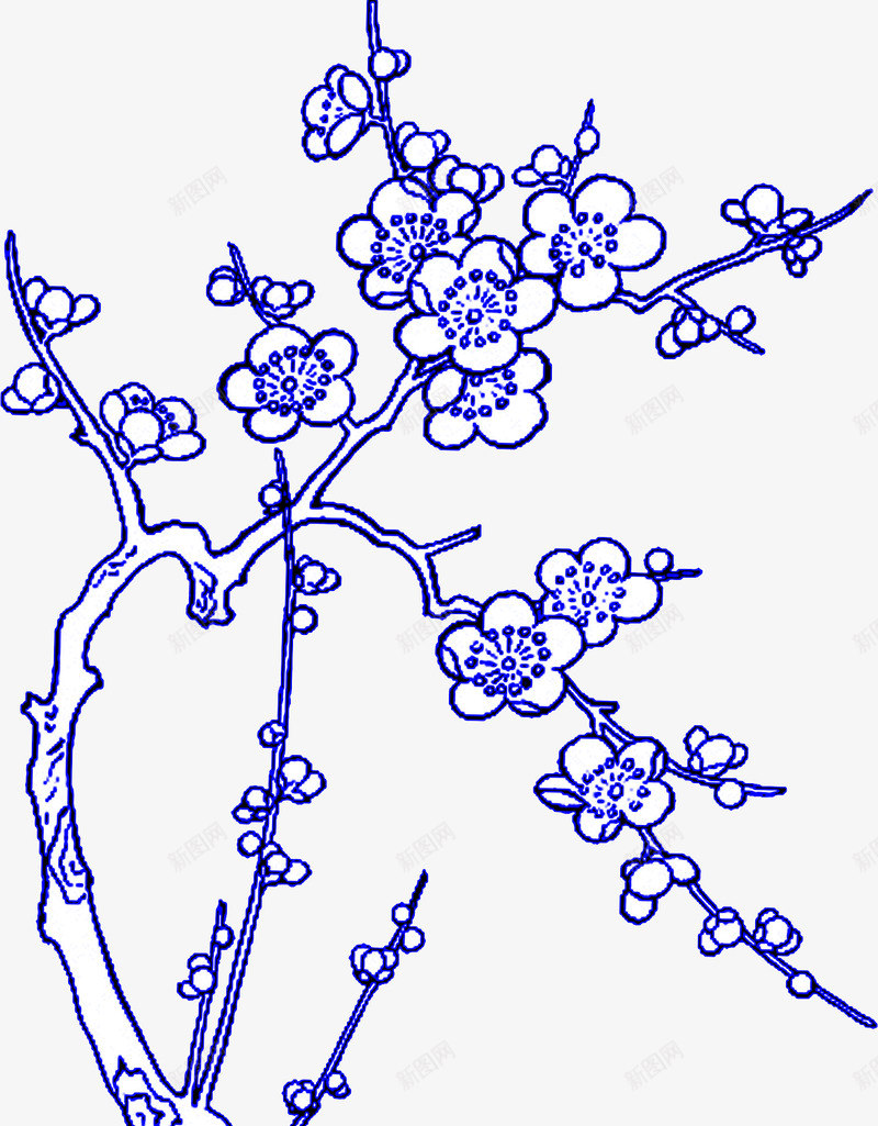青花瓷梅花装饰图案png免抠素材_新图网 https://ixintu.com 中国风 梅花 花 花枝 青花瓷