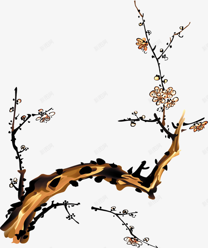 手绘黄色艺术梅花png免抠素材_新图网 https://ixintu.com 梅花 艺术 黄色