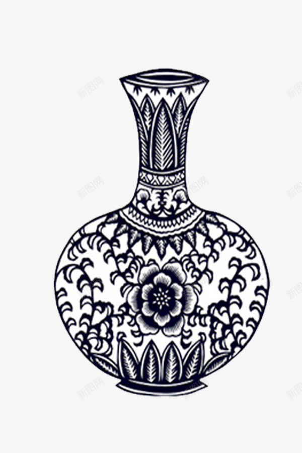 梅花青花瓶png免抠素材_新图网 https://ixintu.com 圆肚瓶 梅花花纹 简笔画 长颈 青花瓶 青花瓷器