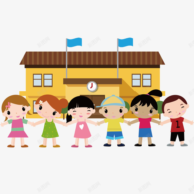 手拉手上学校png免抠素材_新图网 https://ixintu.com 卡通 学校 幼儿 教育 牵手