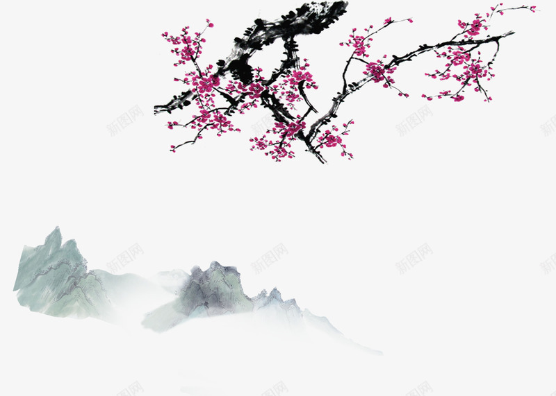 淡雅古典梅花山水墨画psd免抠素材_新图网 https://ixintu.com 中国风 免抠 古典 山水 山水墨图 山水墨画 梅花 水墨 淡雅