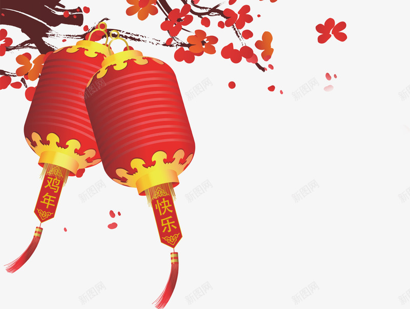 红灯笼挂在梅花上png免抠素材_新图网 https://ixintu.com 2017 喜庆 拜年 梅花 红灯笼