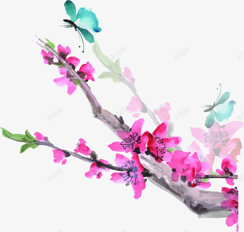 粉色水墨艺术梅花png免抠素材_新图网 https://ixintu.com 梅花 水墨 粉色 艺术