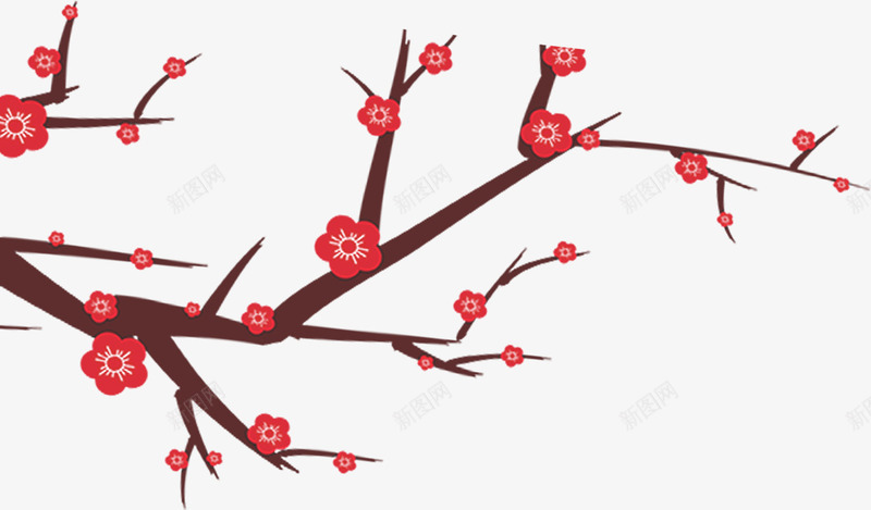 卡通手绘梅花树枝png免抠素材_新图网 https://ixintu.com 动漫动画 卡通手绘 树枝 梅花 红色 美丽的花