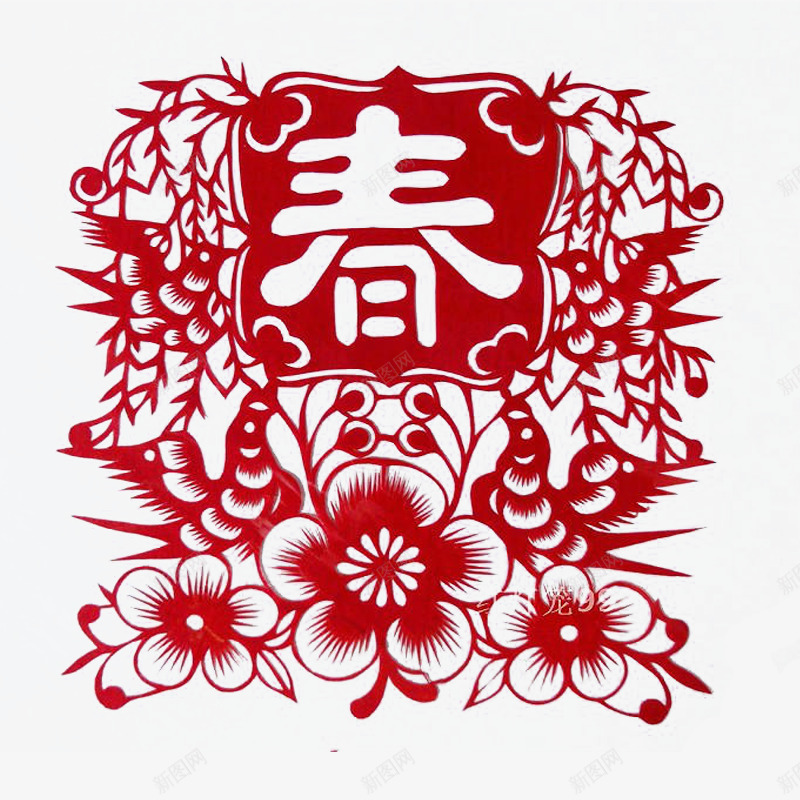 春节剪纸png免抠素材_新图网 https://ixintu.com 中国风 剪纸 春 梅花 红色纸