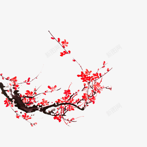 水墨梅花红色梅花梅花系列png免抠素材_新图网 https://ixintu.com 梅花 水墨 系列 红色