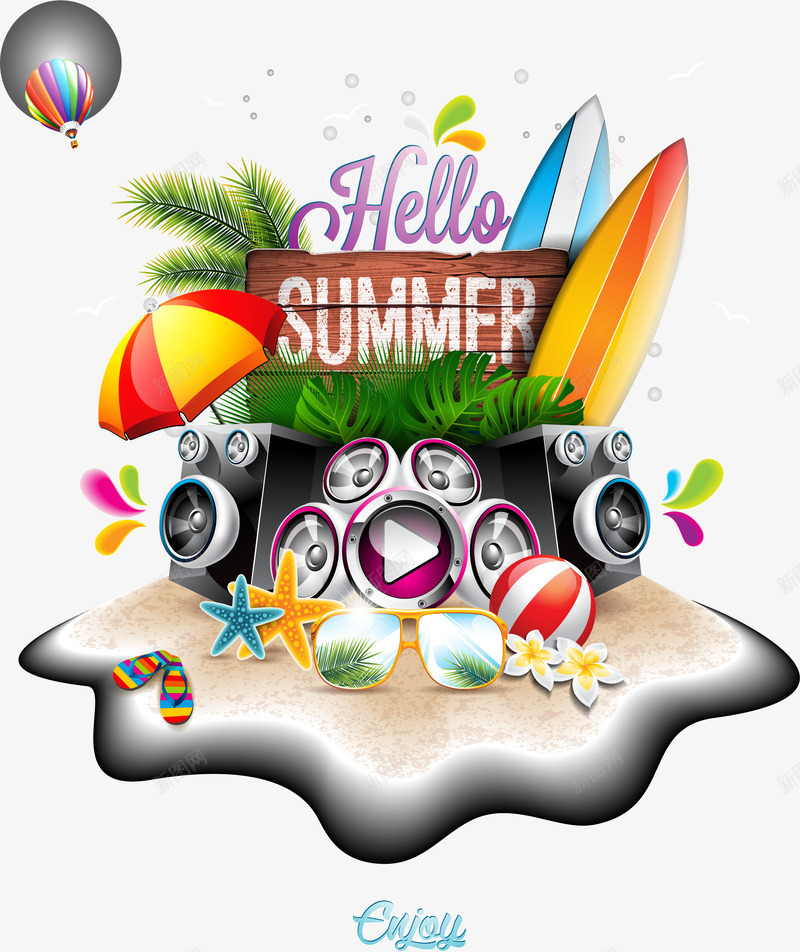 沙滩夏日音乐节png免抠素材_新图网 https://ixintu.com 夏日派对 沙滩派对 海边派对 矢量素材 音乐节