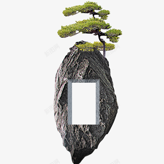 中国风石头窗口png免抠素材_新图网 https://ixintu.com 中国风 松树 石头 窗口