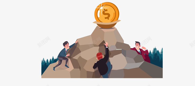 爬山抢金币矢量图eps免抠素材_新图网 https://ixintu.com 创意 抢金币 挣抢 植物 爬山 男人 石头 矢量图