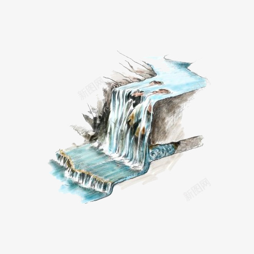 卡通瀑布png免抠素材_新图网 https://ixintu.com 卡通瀑布 手绘 水 瀑布 石头