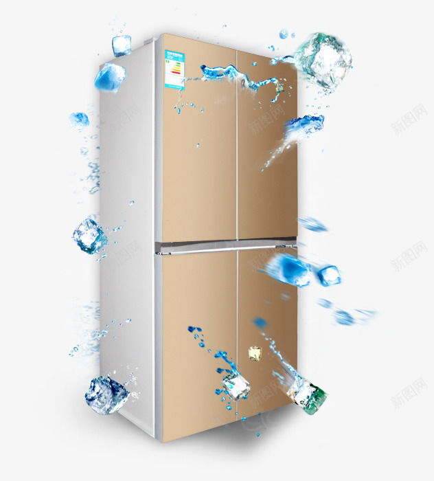 水珠围绕的冰箱psd免抠素材_新图网 https://ixintu.com 产品实物 冰箱 水珠 澳柯玛 金色