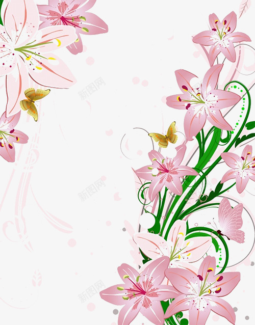 百合花背景psd免抠素材_新图网 https://ixintu.com 百合花 粉红色 背景素材 装饰