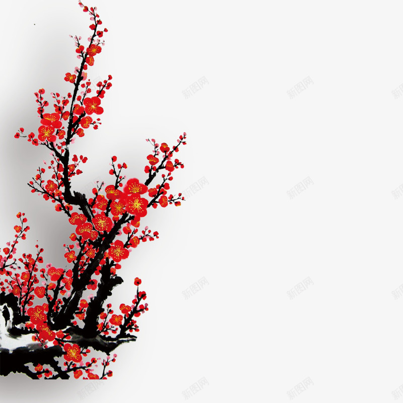 国画水墨红色梅花png免抠素材_新图网 https://ixintu.com 国画 梅花 水墨 红梅
